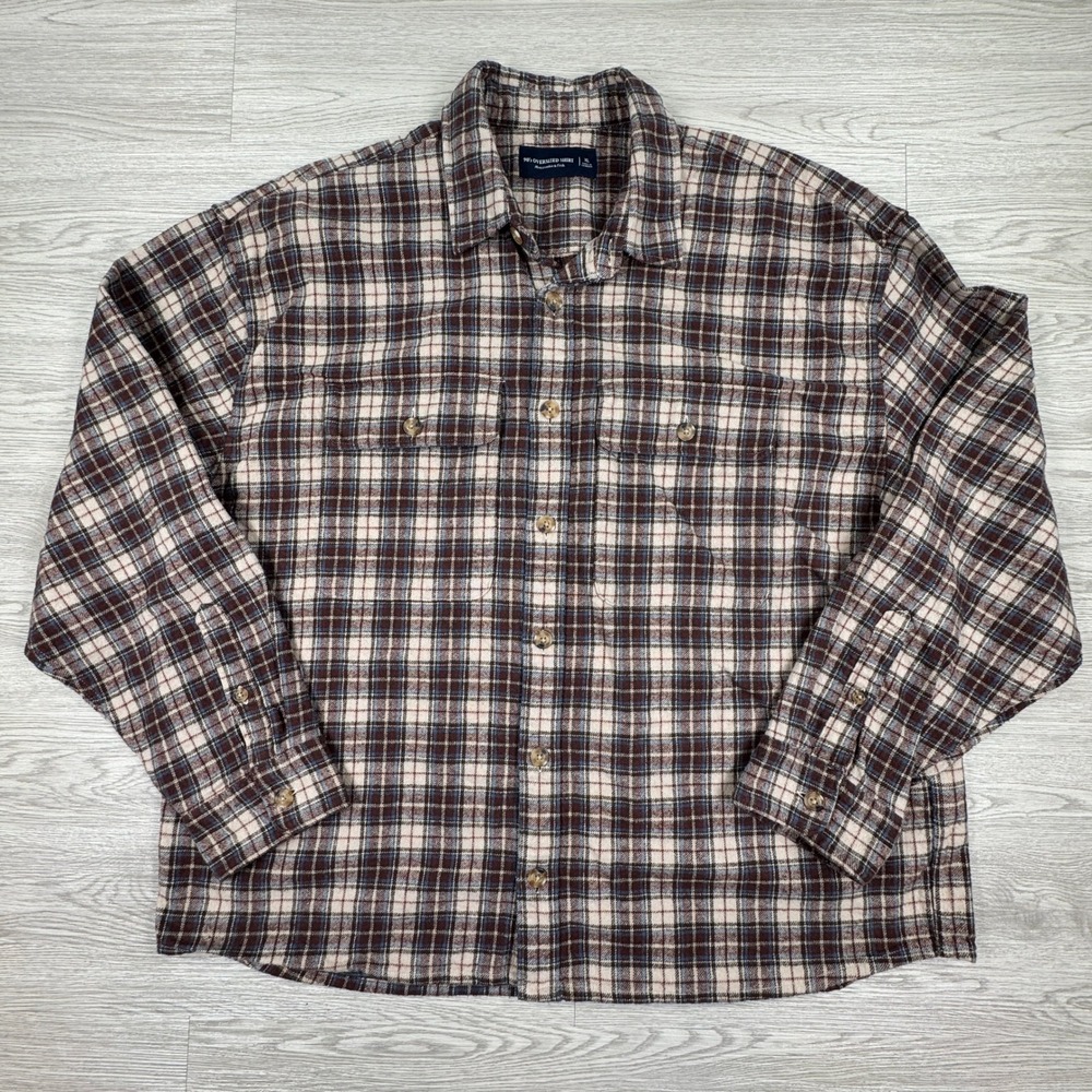 Abercrombie & Fitch Men's Flannel Shirt 90s Oversized Plaid Brown Size XL Cotton